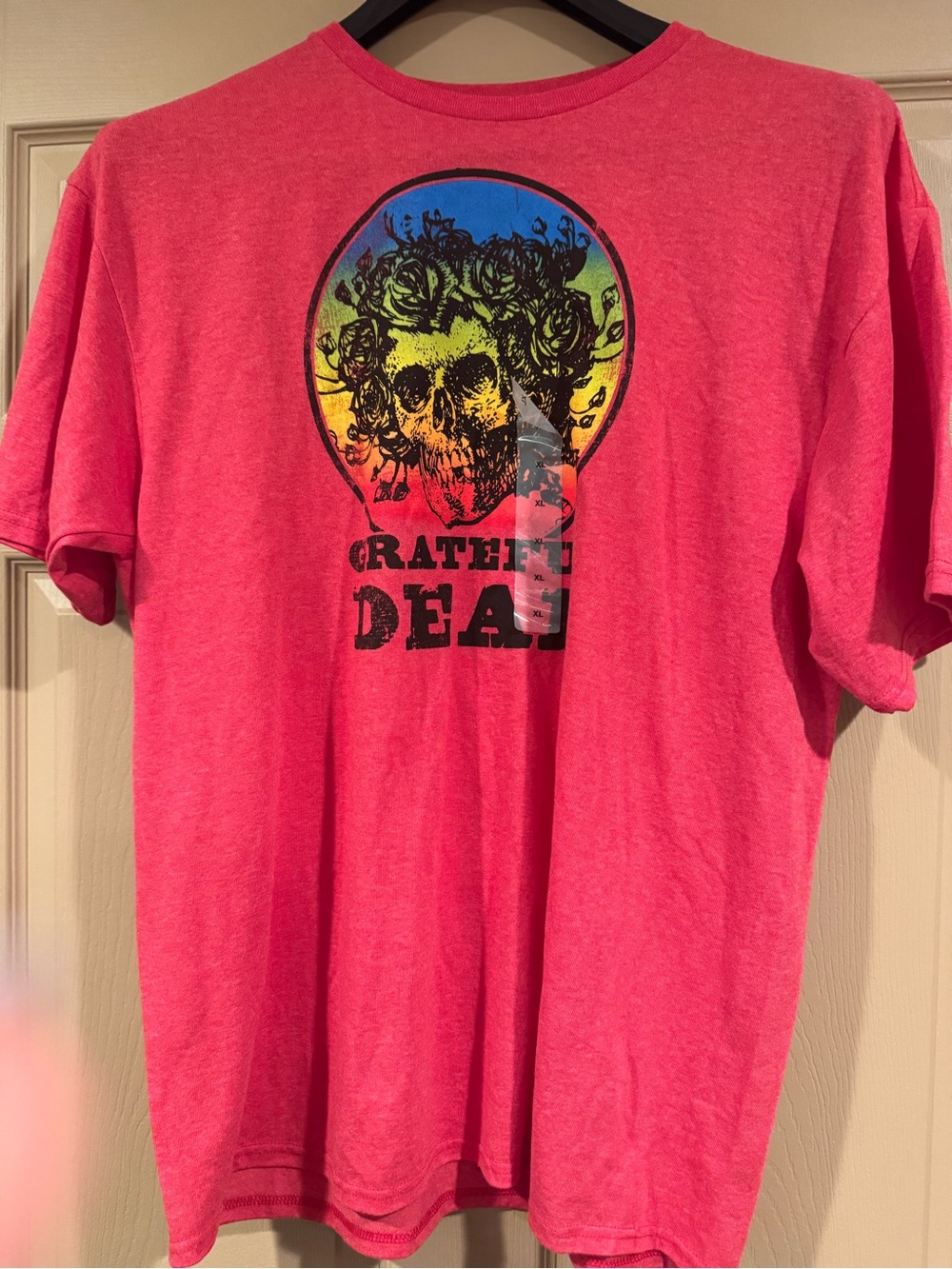Grateful Dead Pink Short Sleeve Tee with Rainbow Skull Graphic